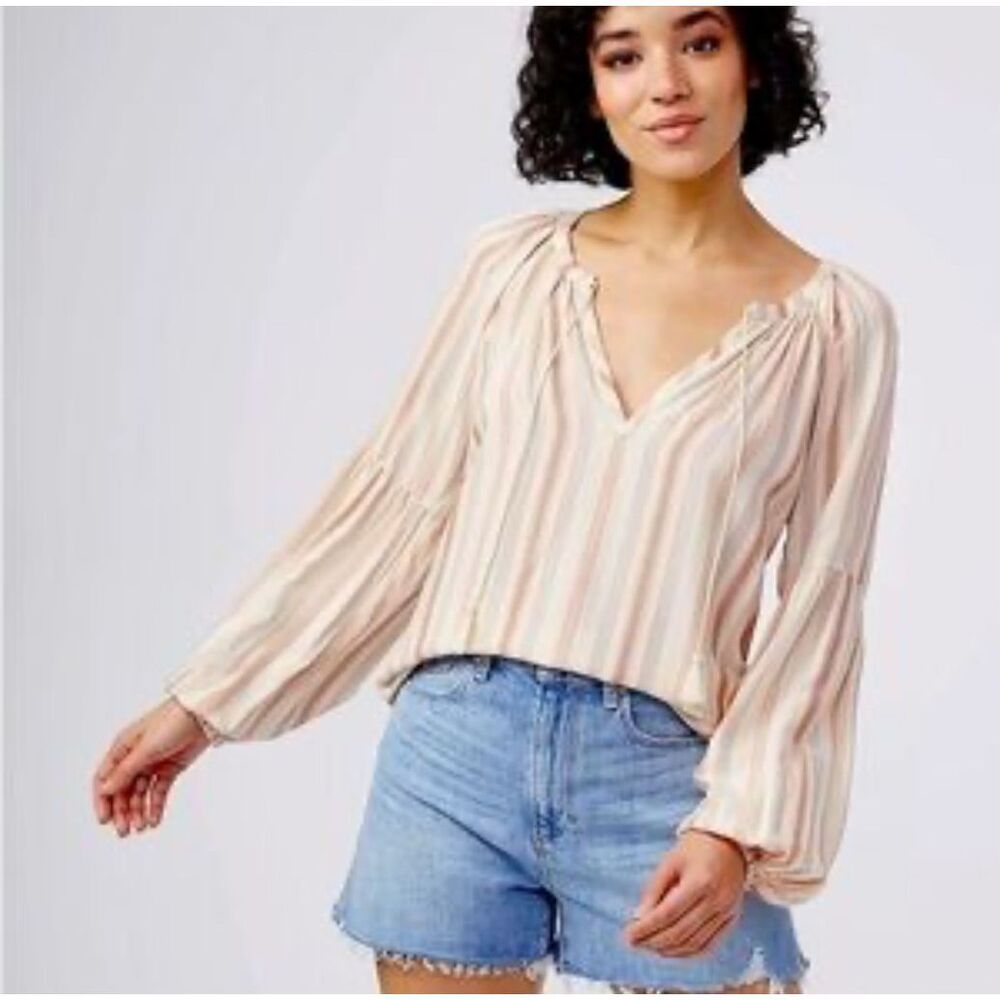 Paige Womens Jovannie Stripe Long‎ Sleeve Tie Neck Blouse Multicolor Small NWT